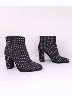 MERCER EDIT Full Monty Studded Booties Black Leather Heeled Ankle Boots US 9